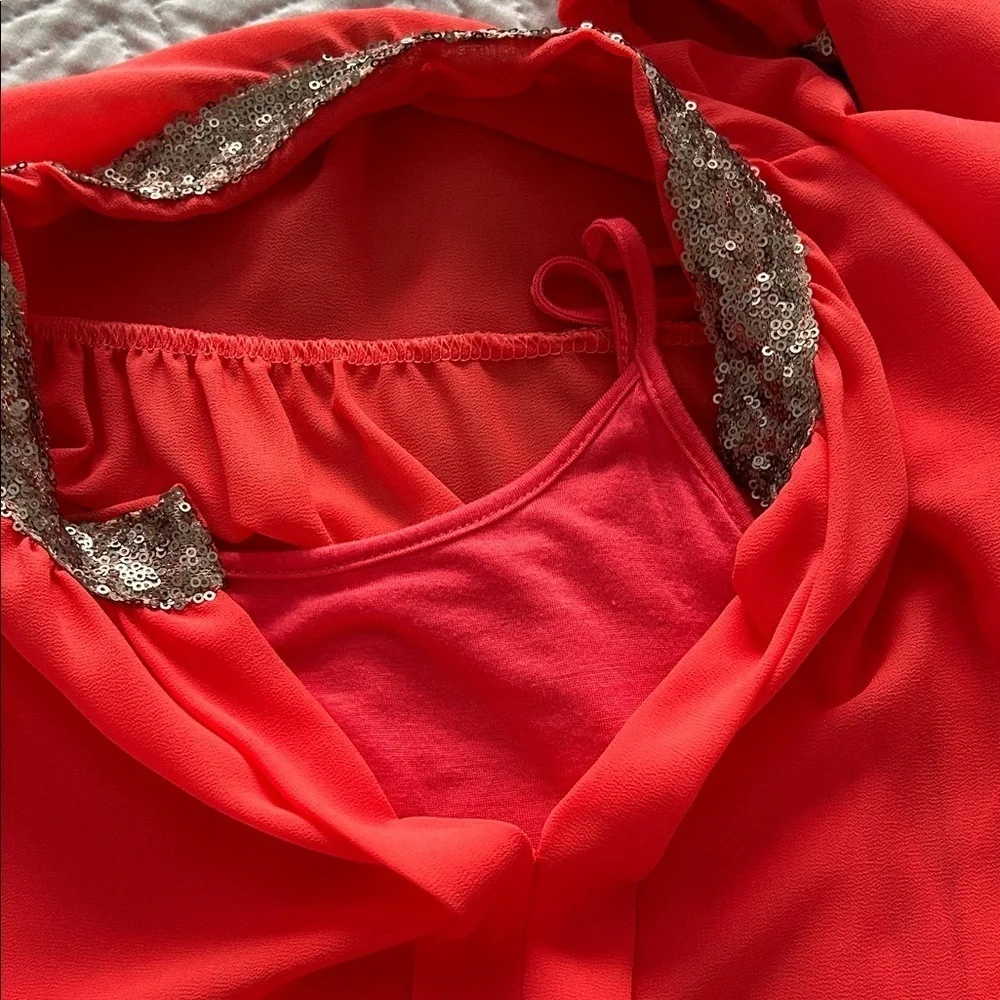 Pala D’Oro Italy Orange Gold Sequin Blouse Elegant Luxe Top - Picture 6 of 9